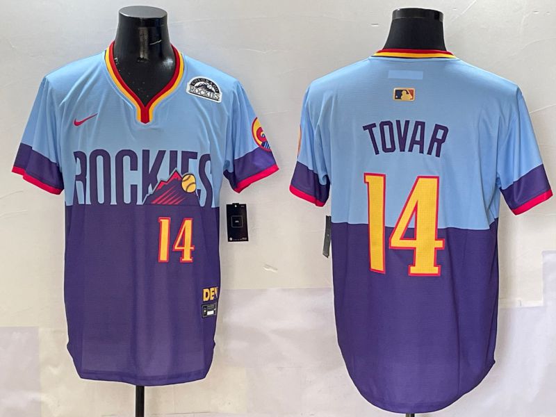 Men Colorado Rockies #14 Tovar Purple blue Joint Name 2025 Nike MLB Jersey style 4